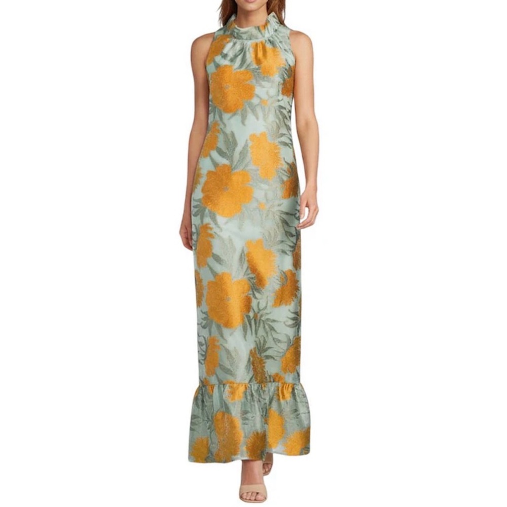 Abbey Glass Camille  Dress Sleeveless Mint Green Long Floral Print